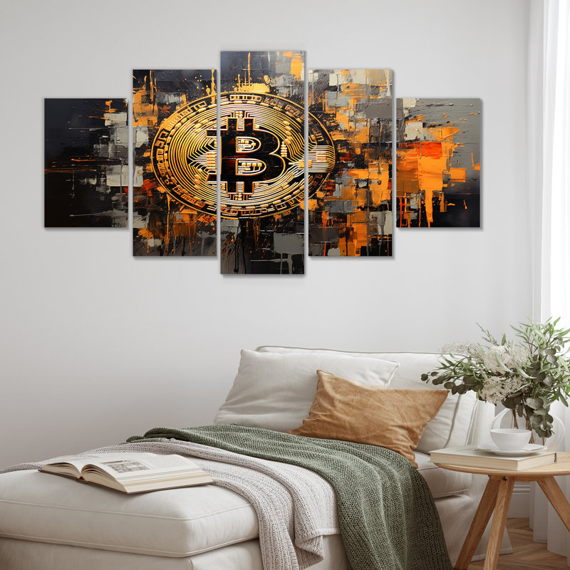  «Gold and Grey Bitcoin Crypto Devise - Fashion Bitcoin Multipanel Wall Art Set