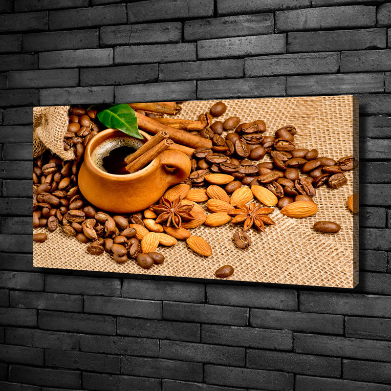 Grains Of Coffee And A Cup - No Frame Print on Glass, Canvas, 50cm H x 100cm W x 2cm D