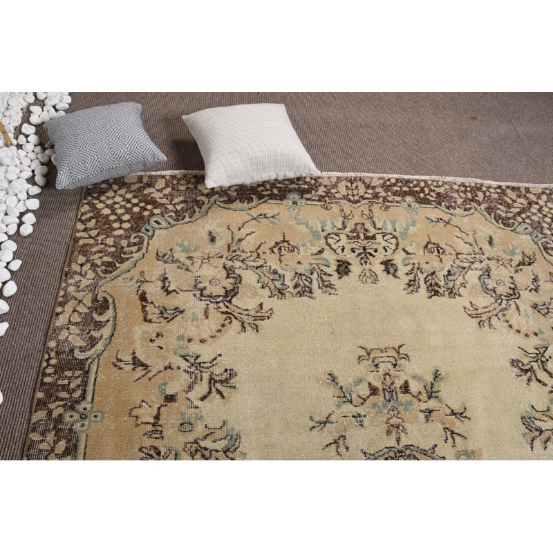 Tapis de luxe, tapis de cuisine, tapis neutres beiges, grand tapis 6,2 x 10,4 pi, tapis turc, tapis rétro