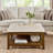 Upholstered Coffee Table Tufted Linen Large Square Ottoman with Beech Wood Shelf-71231576