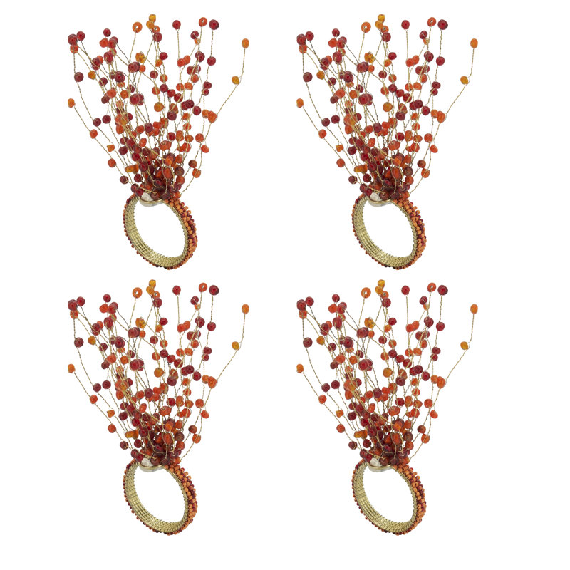 Beaded Design Napkin Ring, Orange
