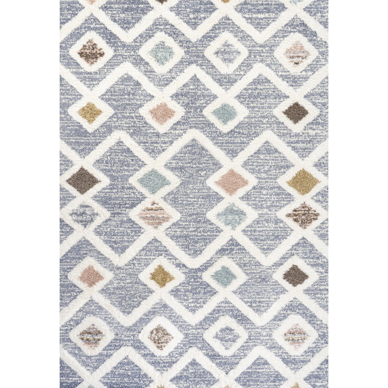 Dermott Geometric Machine Woven Polypropylene Area Rug in Gray/Cream, Rectangle 5'3" x 7'7"