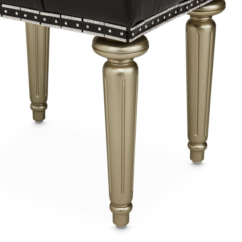 Hollywood Swank Leather Vanity Stool, Platinum Gold/Black
