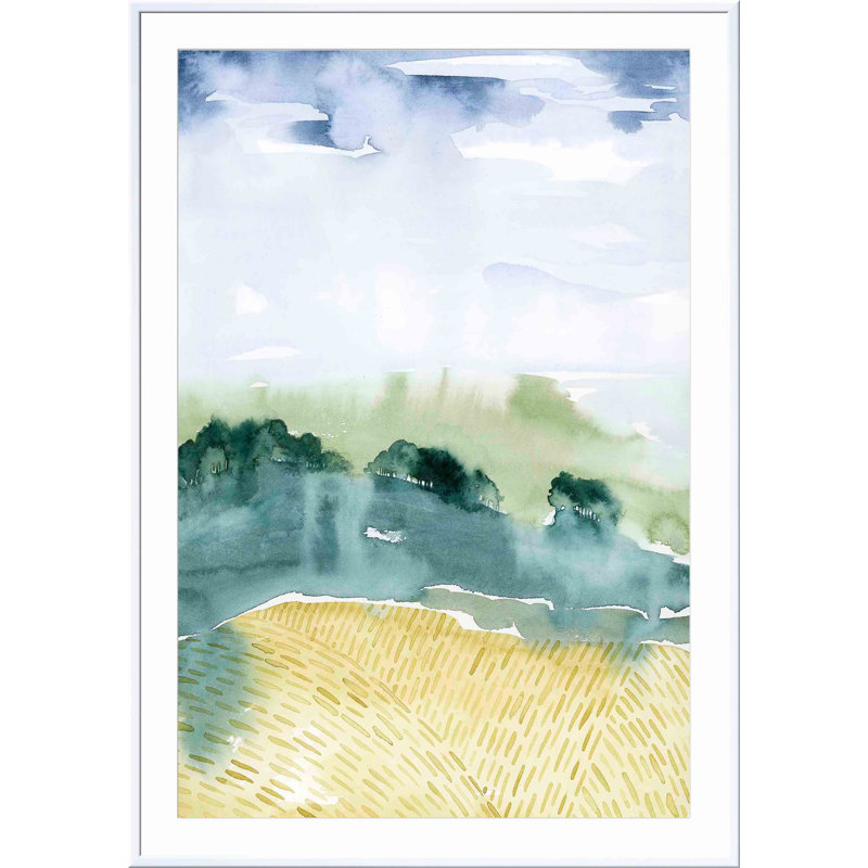 «Mountain Vale I» par Grace Popp - peinture encadrée, H 32 po x l 48 po, Blanc