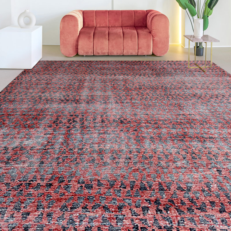 Wool Moroccan Area Rug in Red, Rectangle 8' x 10'