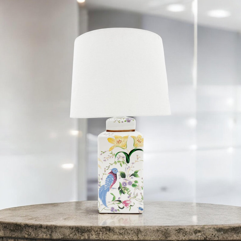 Modern Danise 65cm Ceramic Table Lamp with Ginger Jar Base  – Classic Pattern and Linen Shade Lamp for Home, Office or Bedroom