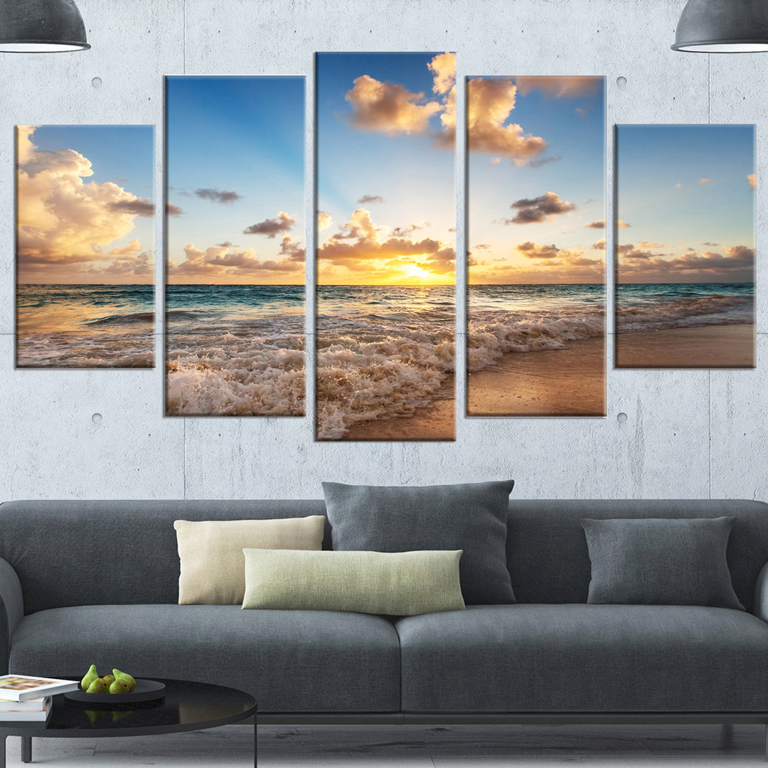 " Sunrise On Beach Of Caribbean Sea " 5 - Pieces Design Art