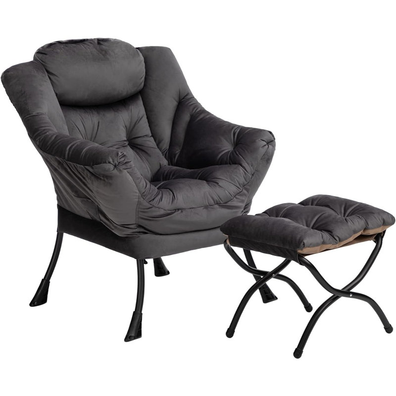 Armchair Accent Chair Lazy Chair with Footstool, Dark Grey