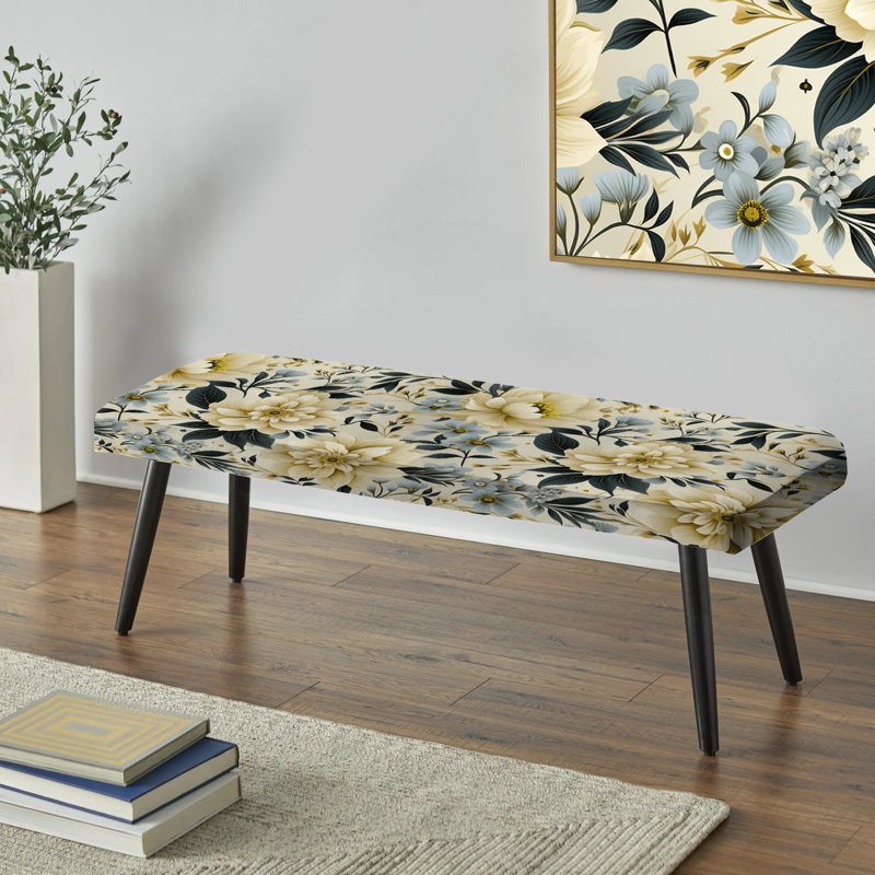 Minimaliste de simplicité victorienne à motif V - banc rembourré floral noir