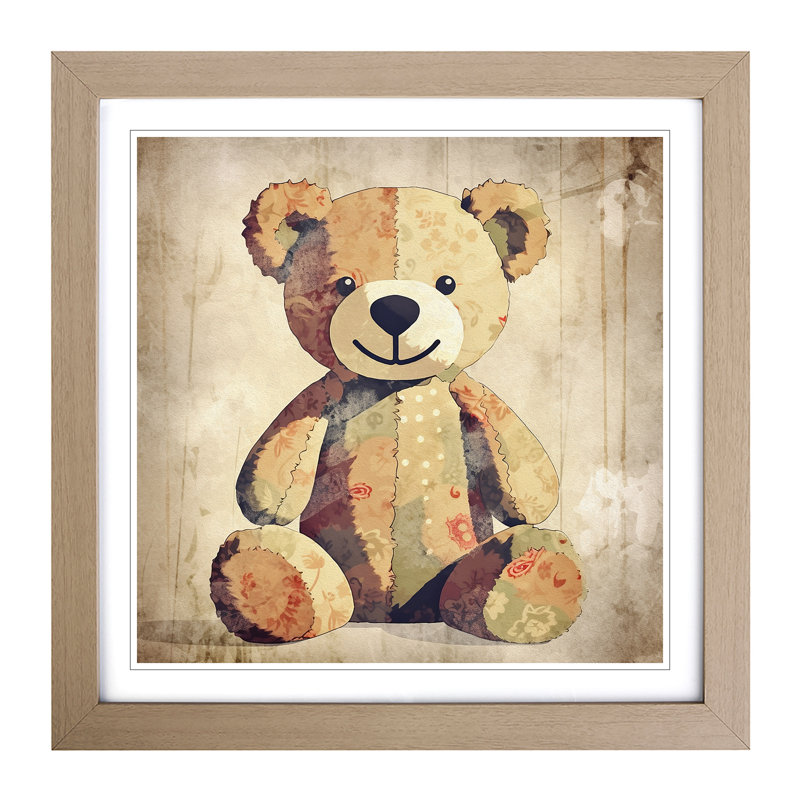 Teddy Bear Retro Art - Framed Print, Oak