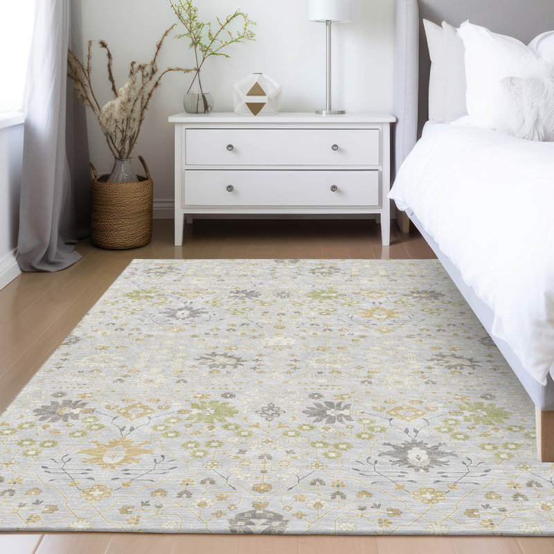 Silver Rectangular Washable Synthetic Area Rug 46" x 30"