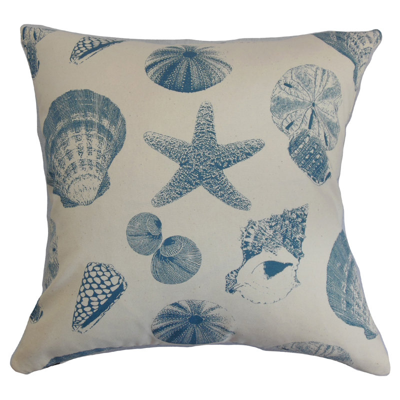 Cotton Reversible Throw Pillow, 22" x 22", White / Blue