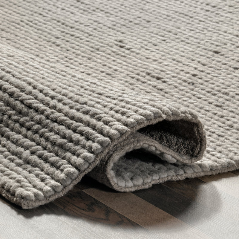 Tapis gris clair en laine tressé à la main, Rectangulaire 2 pi x 3 pi