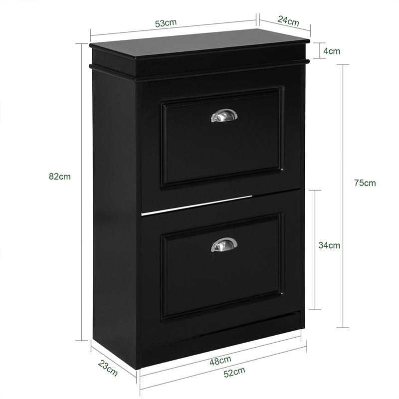 Narrow Entryway Shoe Storage Cabinet Shoe Rack with 2 Flip Drawers for Living Room, Hallway, Black, 32.5"H x 21"W x9.4"D