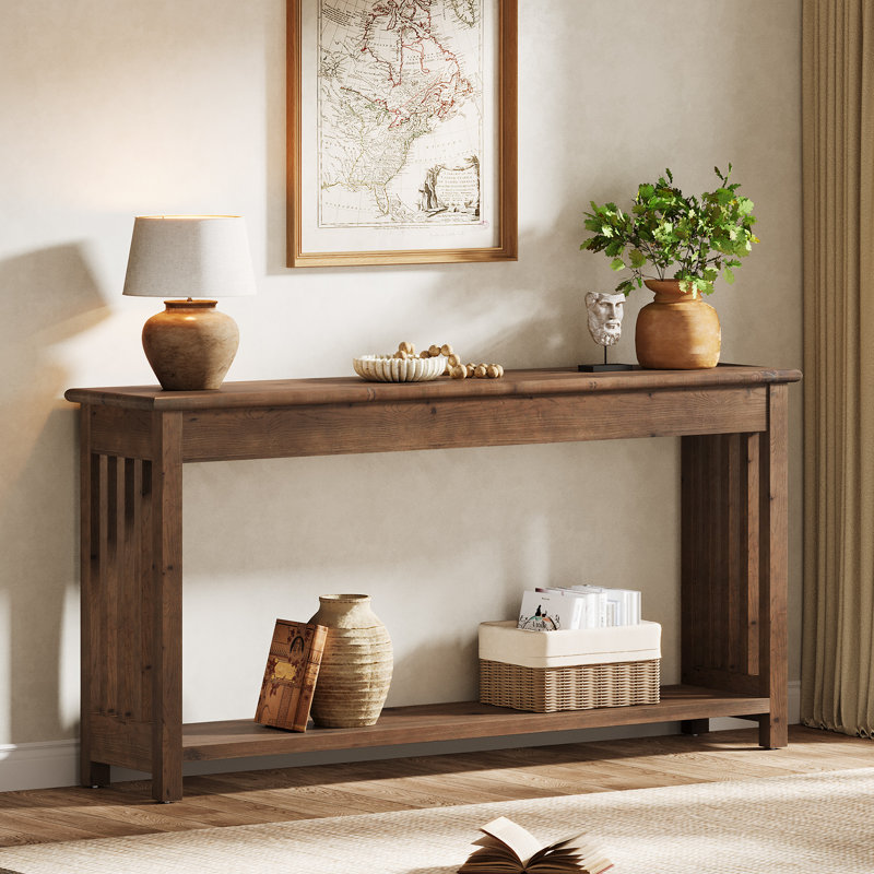 160.02cm Unfinished Solid Wood Console Table, Rustic Brown