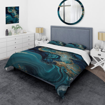Modern 4 Pcs Comforter Set - Abstract Geode Turquoise I Comforter Bedding Set