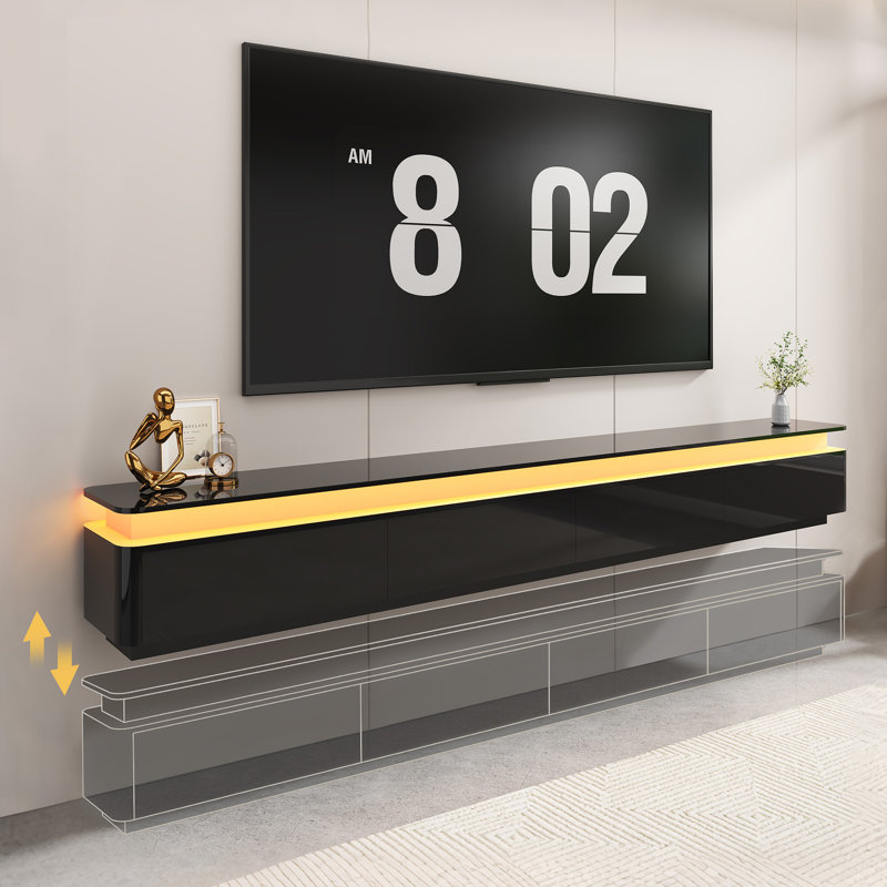 Meuble télé flottant de 94,5 po avec lumières DEL, console multimédia murale pour téléviseur de 100 po ou moins, meuble audio-vidéo à double usage pour le salon
