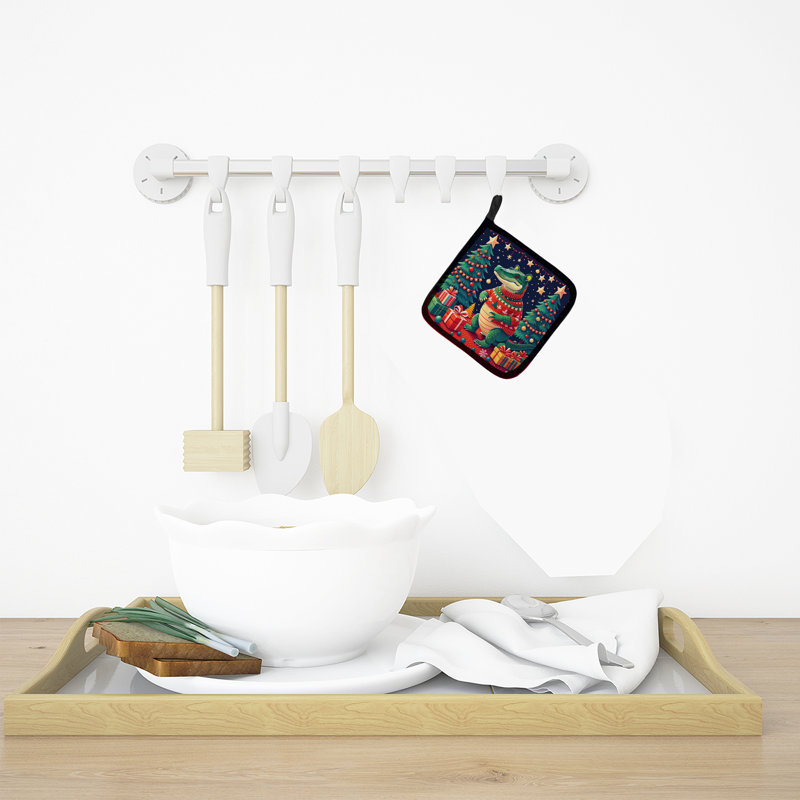 Alligator Christmas Pair of Pot Holders
