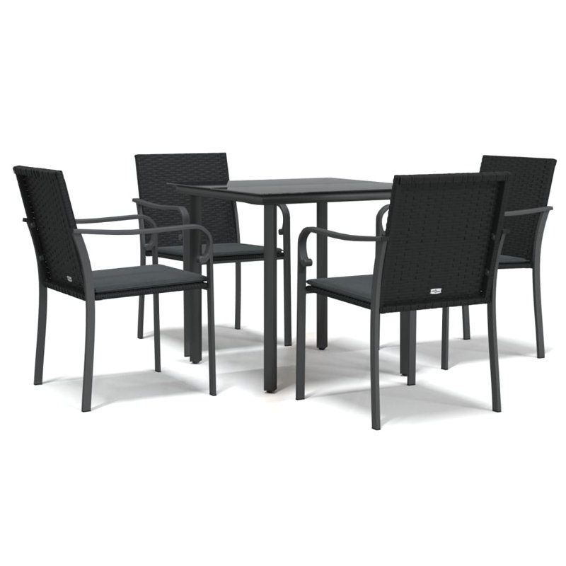 Marreco Patio Dining Set with Square Table, Black, 4