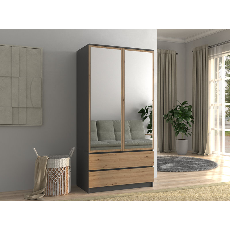 Sherian 2 Door Manufactured Wood Wardrobe, Anthracite Artisan