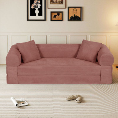80" Boneless Folding Sofa Bed - Convertible Sleeper With Pillow, Fold Out Couch, Futon Couch, Lazy Sofa For Living Room/Dorm/Guest Room/Home Office, Pink