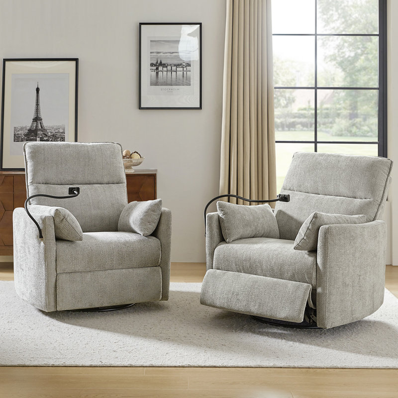 Myftar 38.5" W Power Swivel Recliner (Set of 2), Light Gray