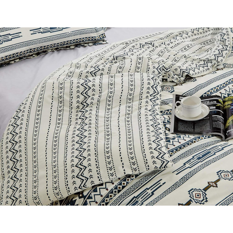 Ivory Twin Southwestern Geometric Microfiber Reversible Comforter Set