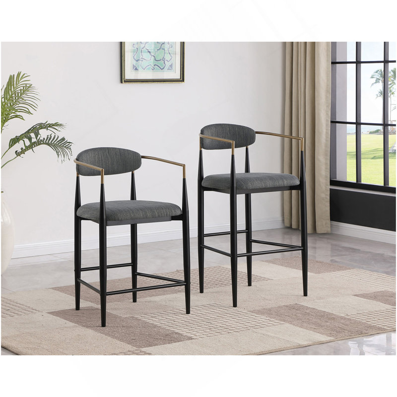 Ensemble de 2 chaises de comptoir rembourrées en tissu gris foncé Renfroe
