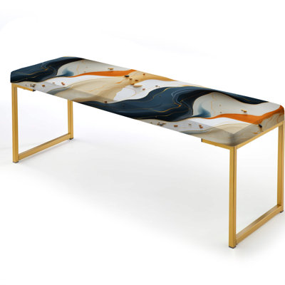 Marble Upholstered Gold Bench