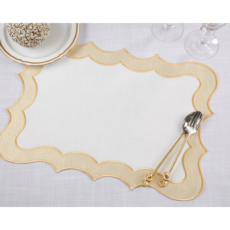 Gold Scallop Edge Fabric Placemats Set of 4