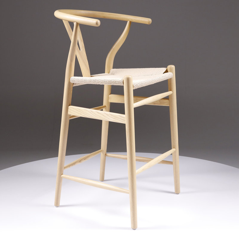 Leonidas Counter Stool with Solid Wood Frame, Natural