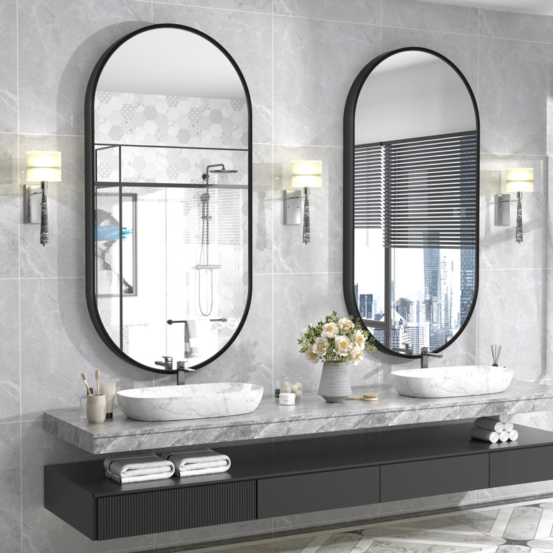 Miroir mural Amara, 48 po x 24 po, Noir mat