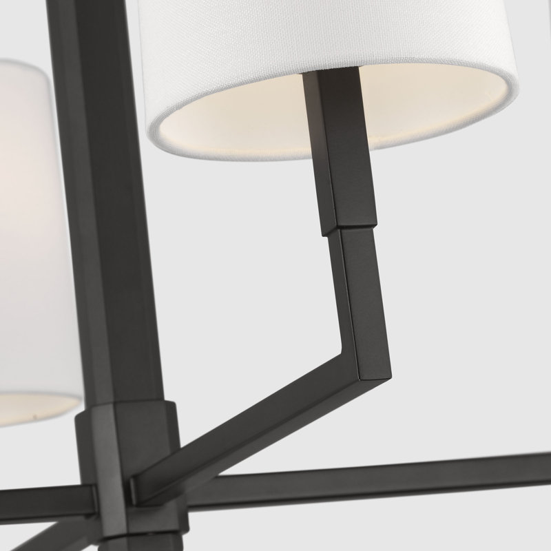 Thomas O'Brien Danica 4 Light Dining Room Chandelier With White Linen Shade, 23.5" H x 27" W x 27" D, Aged Iron