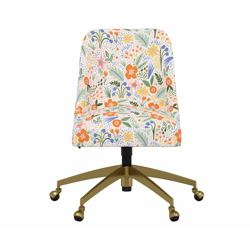 Chaise de bureau Brynn, Lin multicolore Merida RPC, Doré