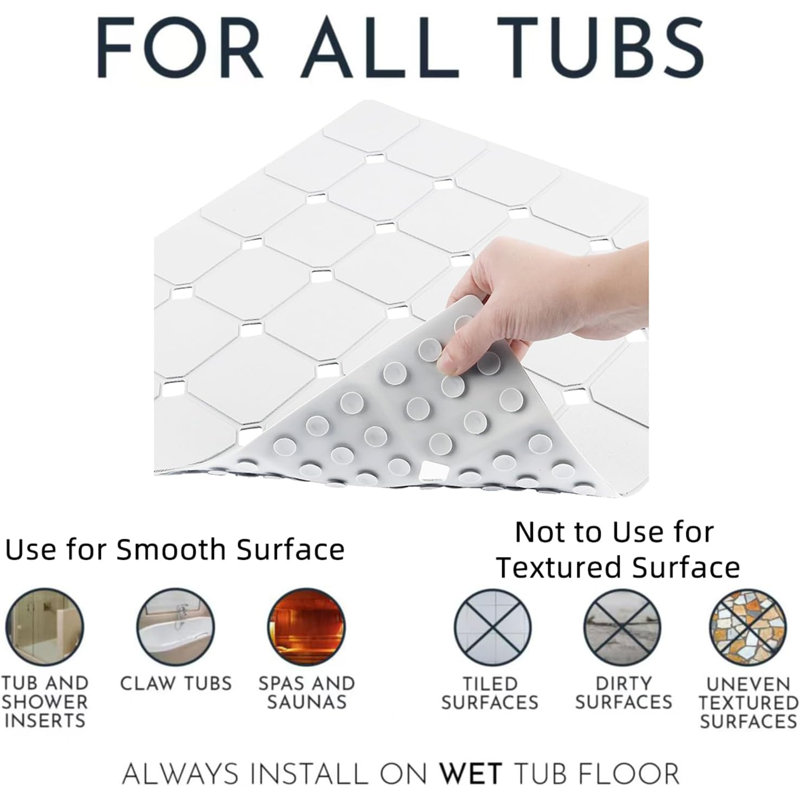 Tapis de douche antidérapant en silicone 21 po x 21 po blanc
