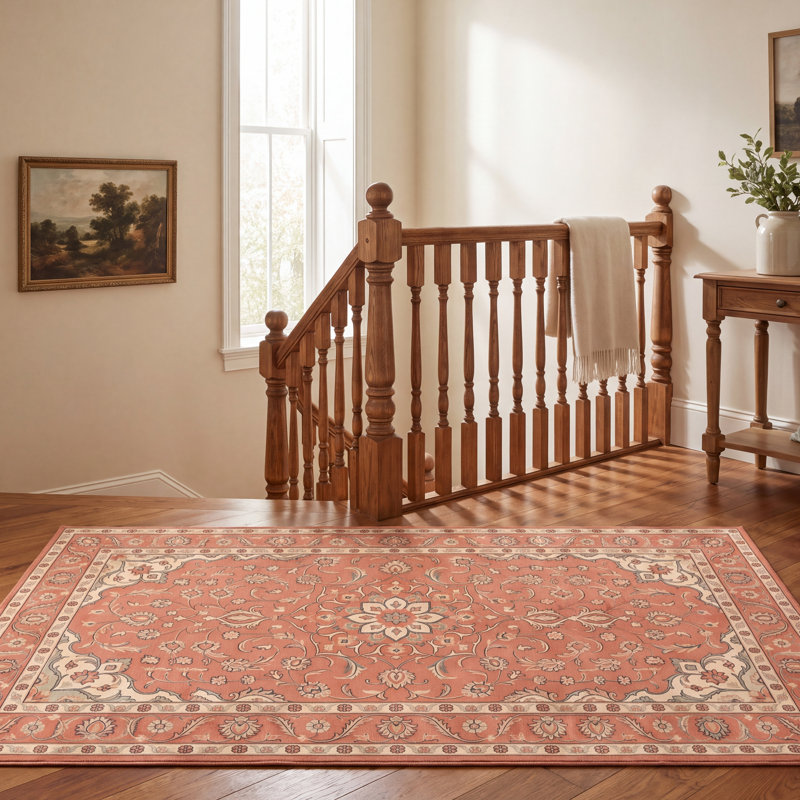 Tapis Aspen2 traditionnel persan audacieux, de couleur orange, ivoire, or, vert et gris, lavable à la machine, antidérapant, à poils courts, pour l'intérieur et l'extérieur, adapté aux animaux domestiques, idéal pour le salon, la chambre, la salle à manger, l'entrée, le couloir ou le bureau.