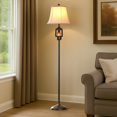 Lampe sur pied rustique de 65 po avec abat-jour en verre fumé et veilleuse intégrée Louann