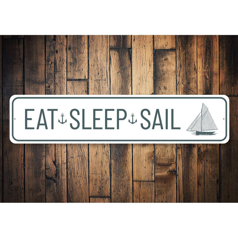 Plaque «Eat Sleep Sail» en aluminium, H 6 po x l 24 po x P 0,06 po