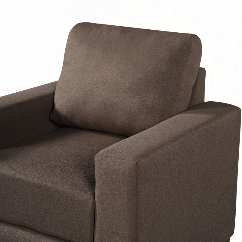 Fauteuil d'appoint carré avec piétement en bois d'hévéa, Lin brun
