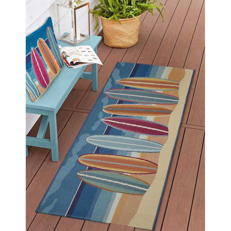 Marina Blue Multicolor Surfboard Indoor/Outdoor Pillow