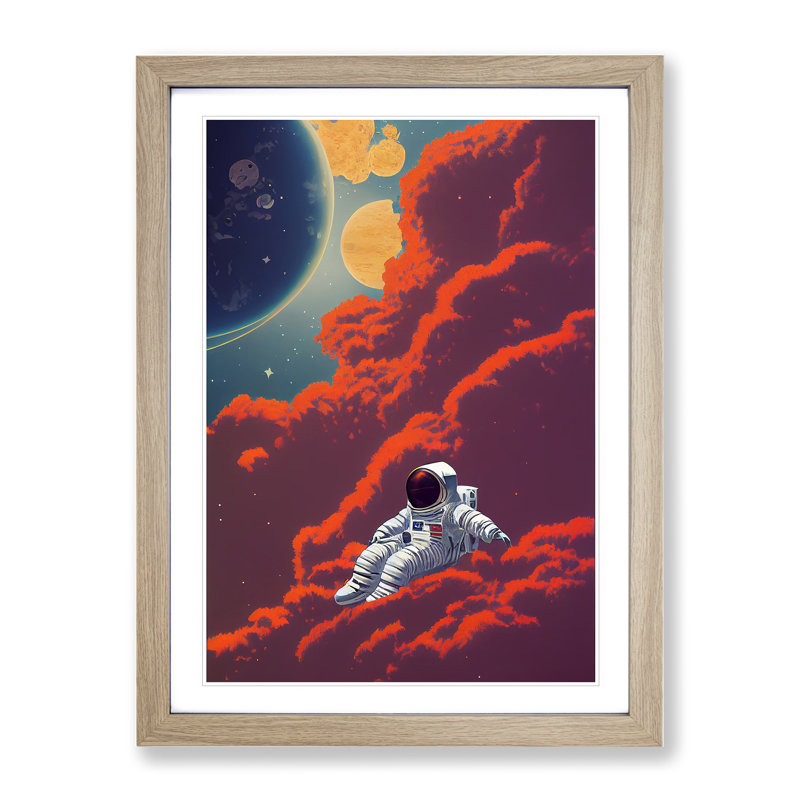 Resting Astronaut - Framed Print, 64cm H x 46cm W x 2cm D, Oak