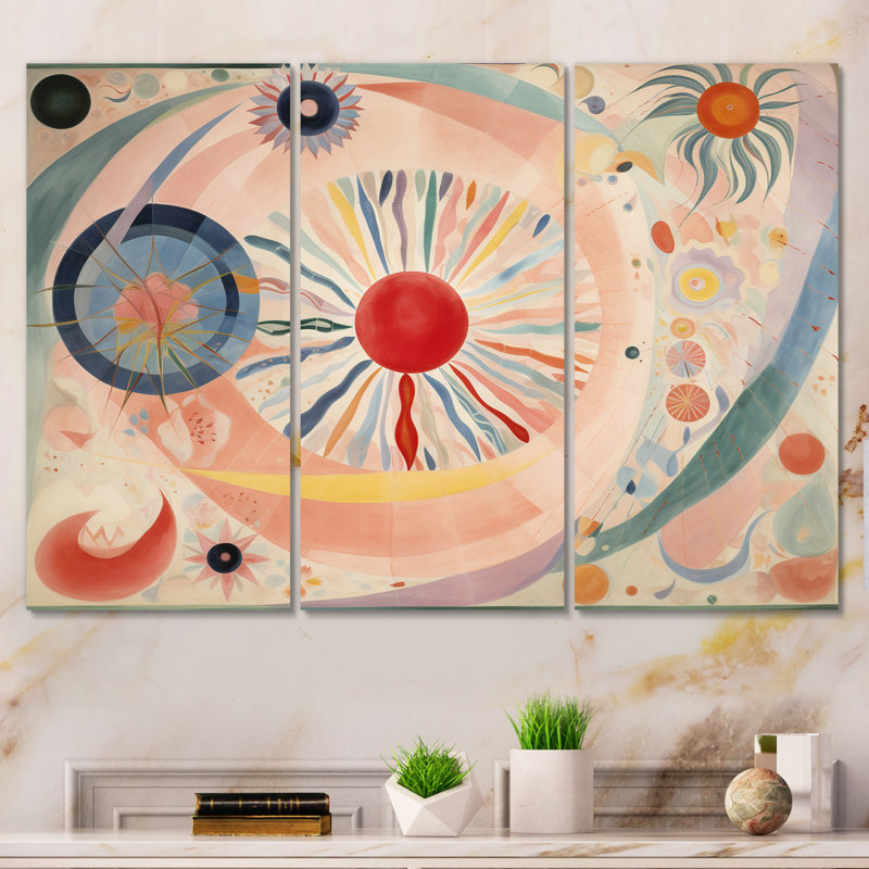 Illustration spirituelle rétro cosmique 3 pièces, H 40 po x l 60 po x P 1 po