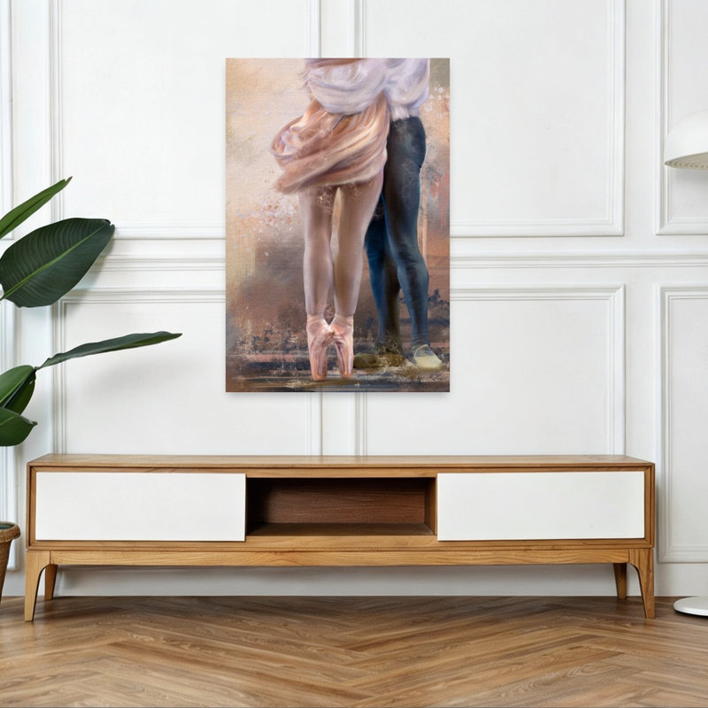 Couple de ballet dansant, art mural abstrait et romantique contemporain, 48" H x 32" W