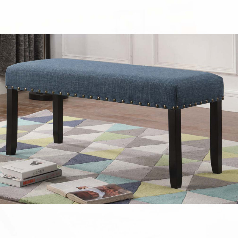 Fabric Dining Bench with Nailhead Trim, Blue