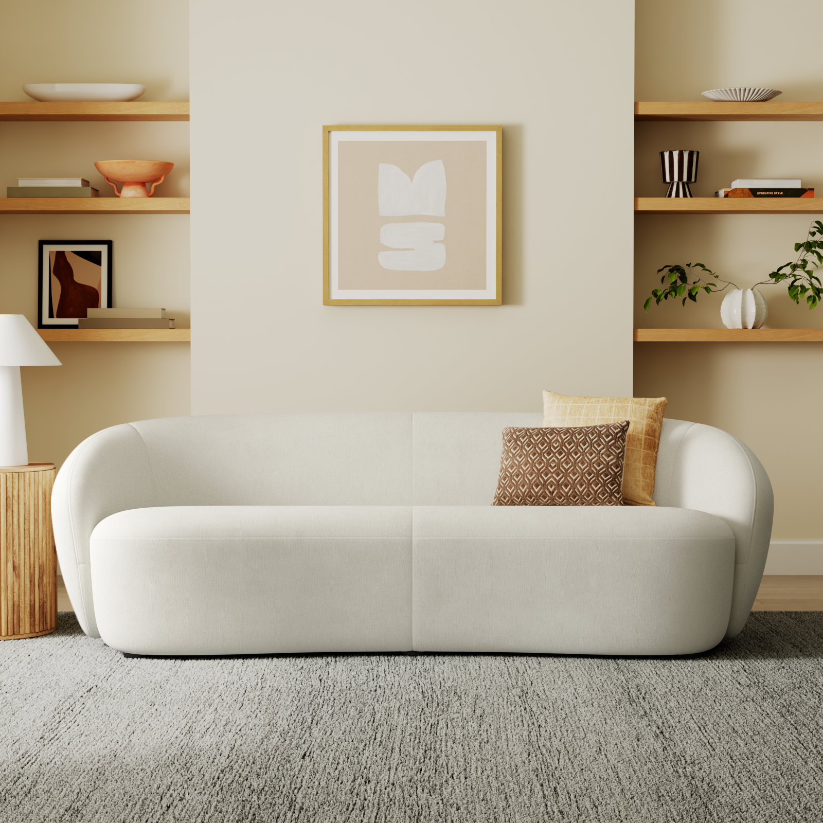 Amadora 90'' Curved Sofa, Capri Ivory Chenille