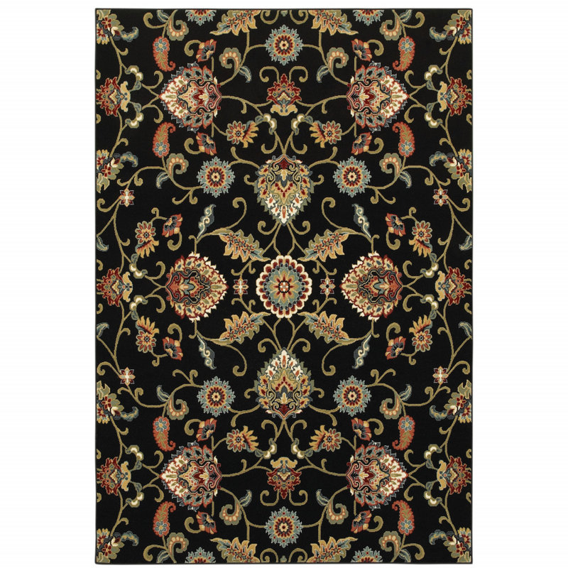 Tapis noir / multicolore à motif floral Greenwich, Rectangle 7 pi 10 po x 10 pi 10 po
