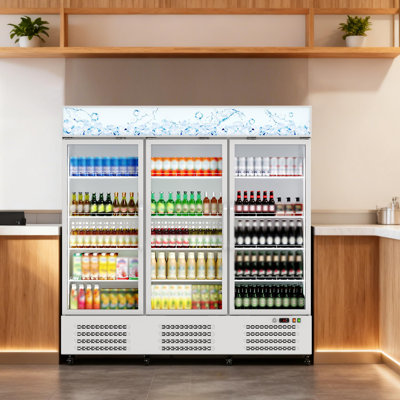 Commercial Beverage Refrigerator, 55.3 Cu.Ft. 3 Glass Door Display Refrigerator with 360° Circulation Cooling, Frost-Free, LED Light, Adjustable Shelves, Energy-Saving Merchandiser Refrigerator Cooler