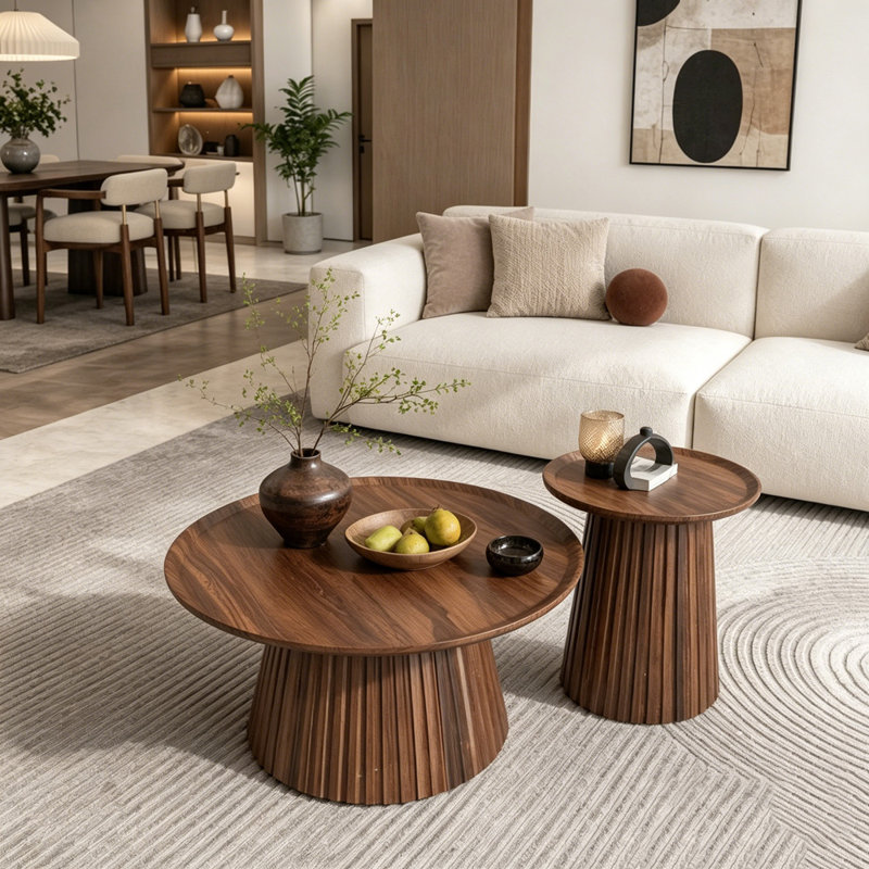 Ensemble de 2 tables basses rondes avec présentoir et base piédestal robuste