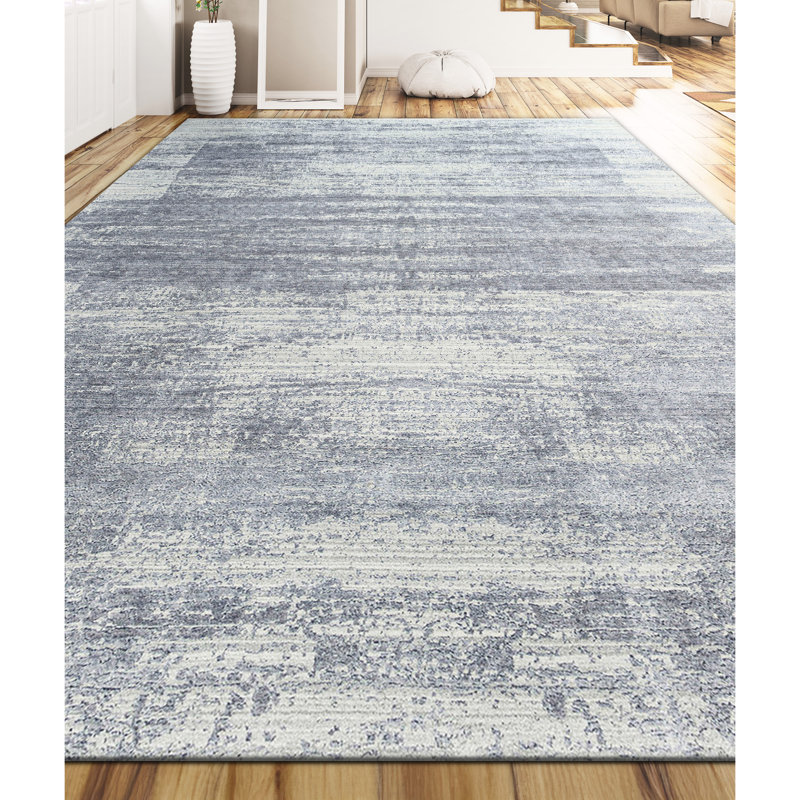 Hand Knotted Area Rug in Gray/Blue, Rectangle 6' x 9'