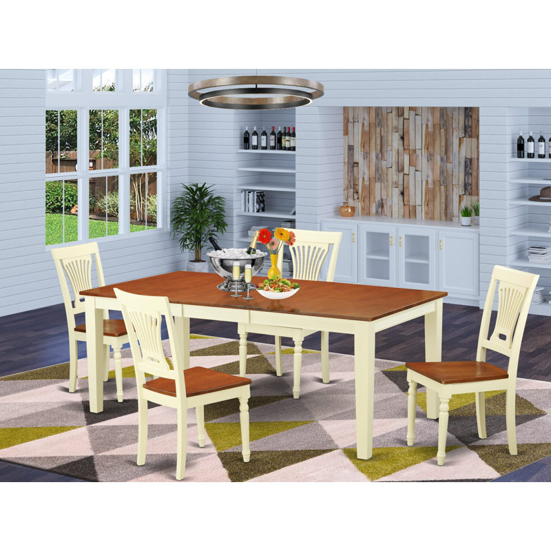 5 Piece Modern Dining Table Set Includes a Rectangle Wooden Table with Butterfly Leaf and 4 Dining Chairs, Buttermilk & Cherry